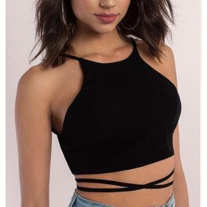 Tobi Black Tie Around Crop Top